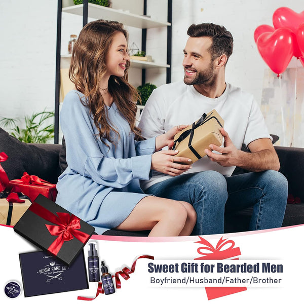 Beard Care Gifts Kit for Men, Beard Mustache Grooming Kit-Beard Balm, Beard Wash, Beard Oil, Brush, Scissors, Birthday Anniversary Daily Gifts for Husband/Boyfriend/Dad/Him